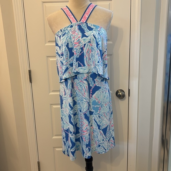 Lilly Pulitzer Bay Blue Into The Deep Engineered Shay Dress Size L Resortwear - Picture 5 of 13